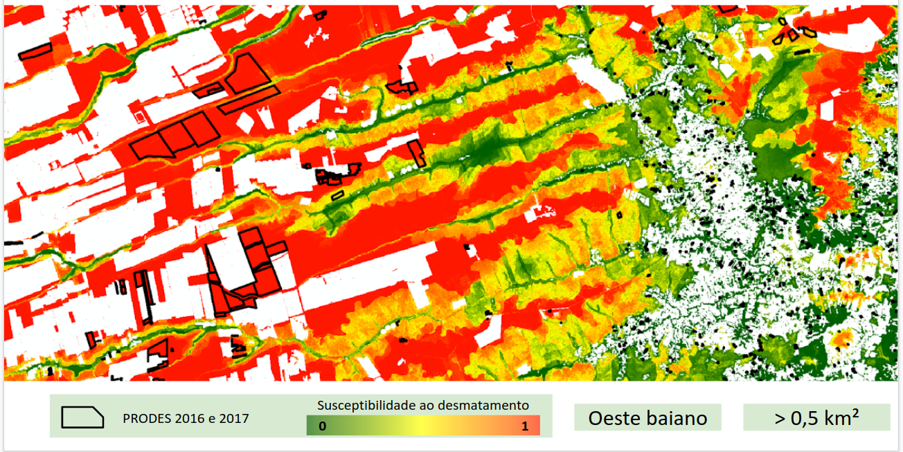 Superfície de Susceptibilidade a Desmatamentos superiores a 0,5 km² para o Oeste Baiano.