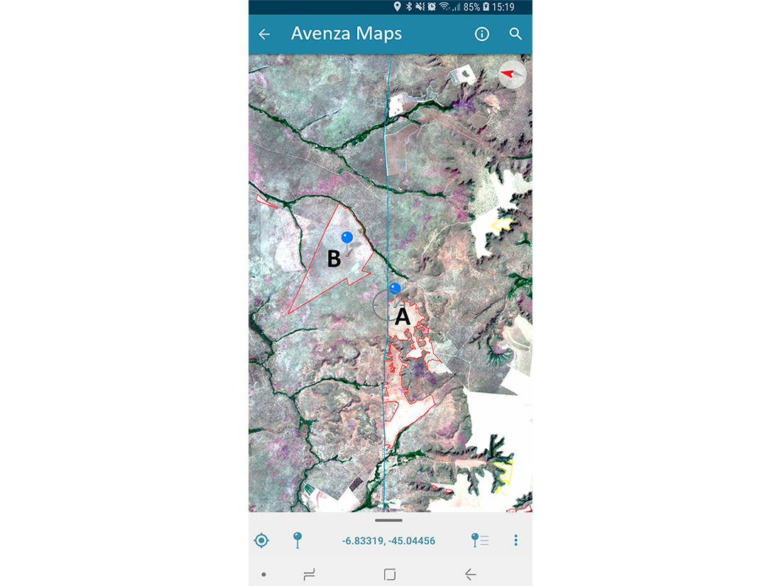 Interface do app Avenza Maps