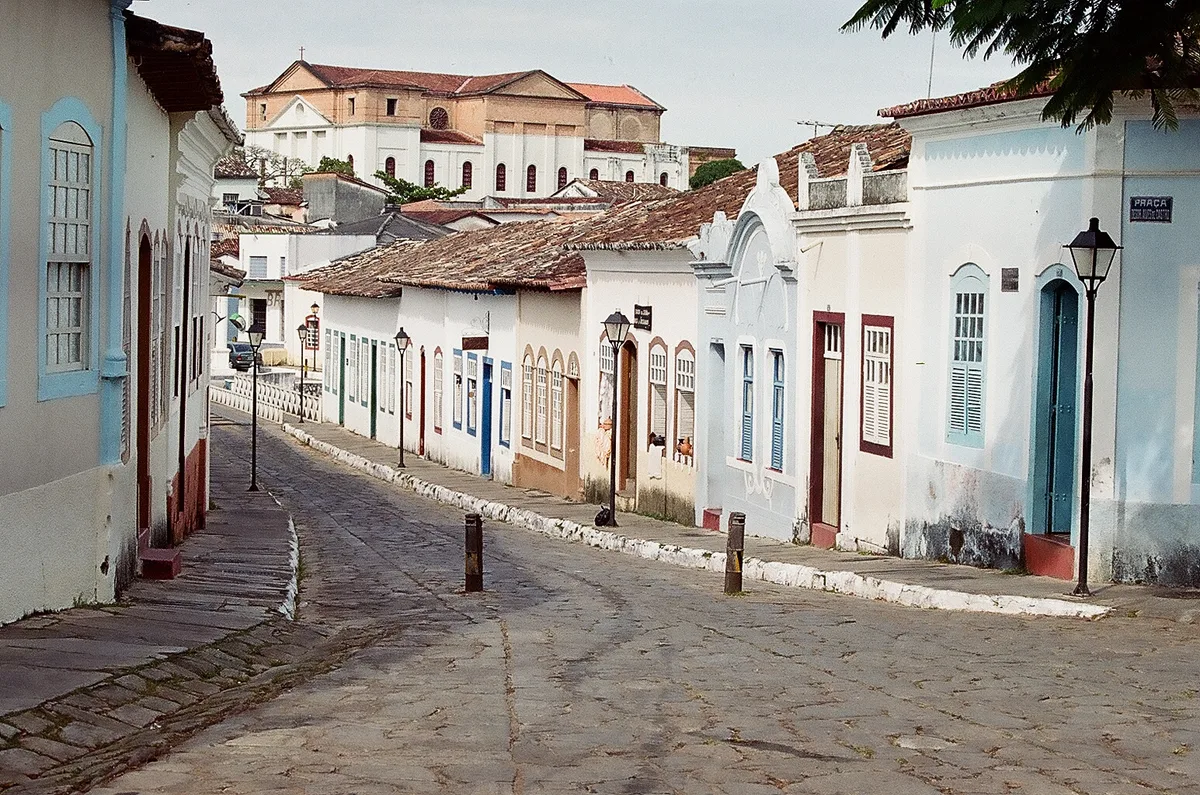 Historic street and colonial buildings in Cidade de Goiás